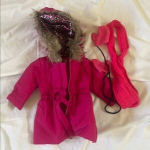 Pink Hooded Coat with Faux Fur Trim